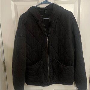 Dark gray  Quilted Hooded Jacket